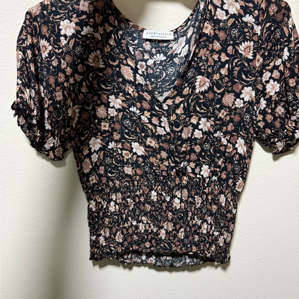 Paper Crane Black and Brown Floral Blouse